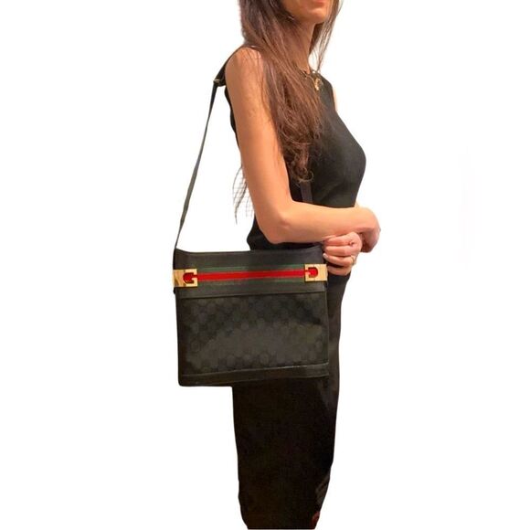 Gucci black Gg horse bit web shoulder bag